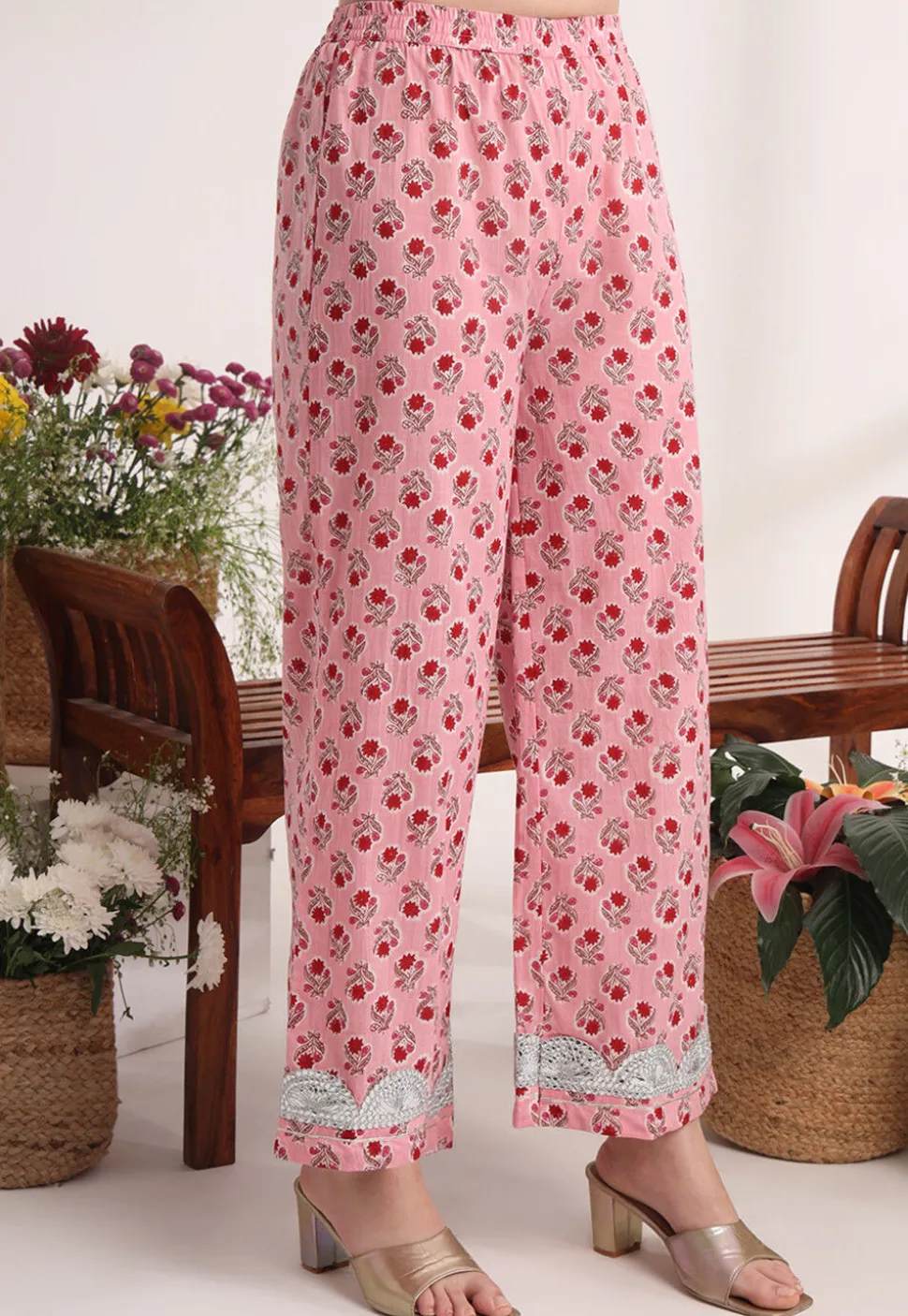 Printed Pure Cotton Anarkali Suit in Pink