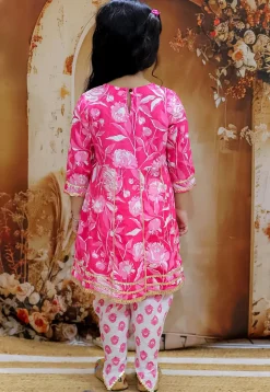 Printed Pure Cotton Anarkali Kurta Set in Dark Pink