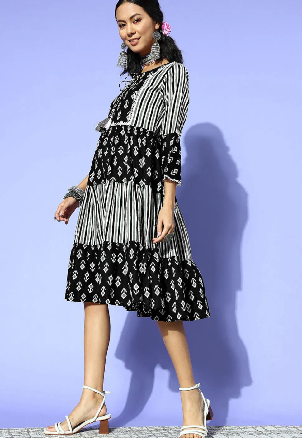 Printed Pure Cotton Dress in Black
