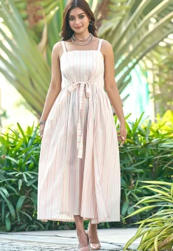 Printed Pure Cotton Dress in Off White