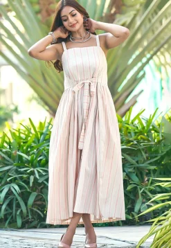 Printed Pure Cotton Dress in Off White