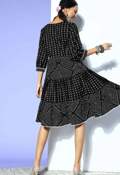 Printed Pure Cotton Dress in Black