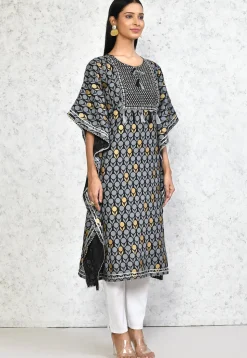 Printed Pure Cotton Kaftan in Black
