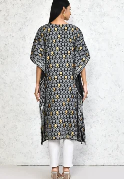 Printed Pure Cotton Kaftan in Black