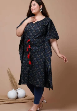 Printed Pure Cotton Kaftan in Navy Blue