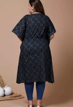 Printed Pure Cotton Kaftan in Navy Blue