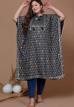 Printed Pure Cotton Kaftan in Black