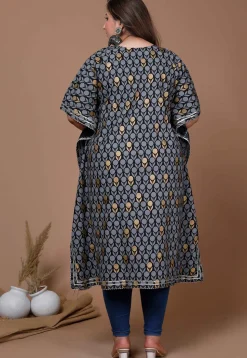 Printed Pure Cotton Kaftan in Black