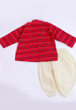 Printed Pure Cotton Kurta Set in Red