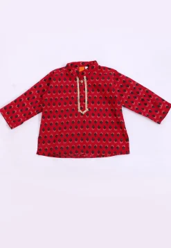 Printed Pure Cotton Kurta Set in Red