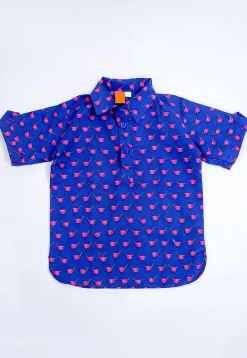 Printed Pure Cotton Kurta Set in Royal Blue