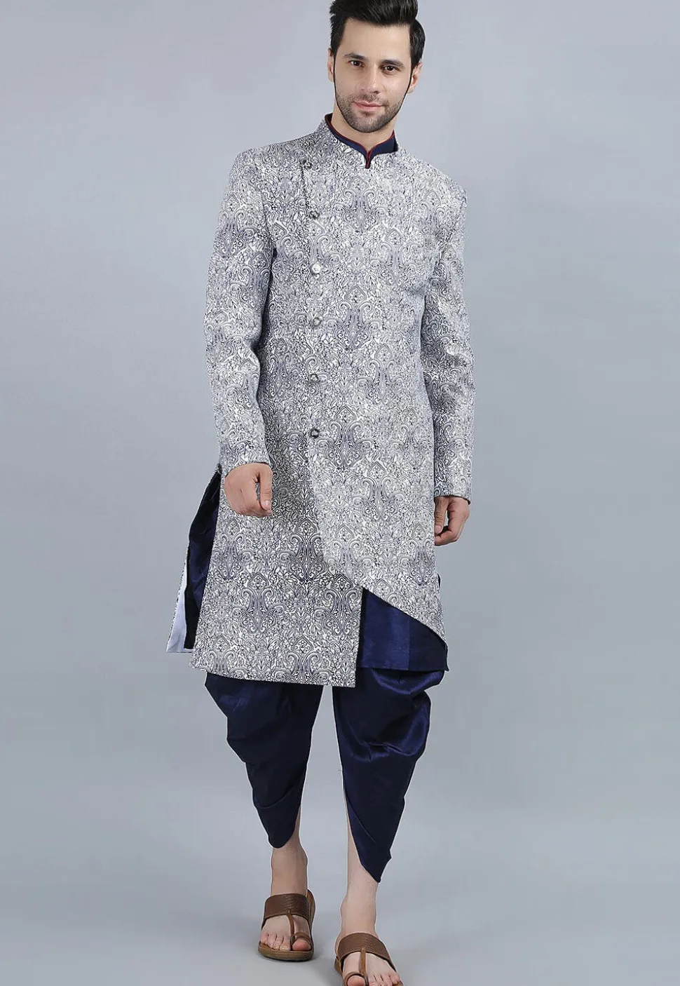Printed Pure Cotton Kurta Jacket Set in White