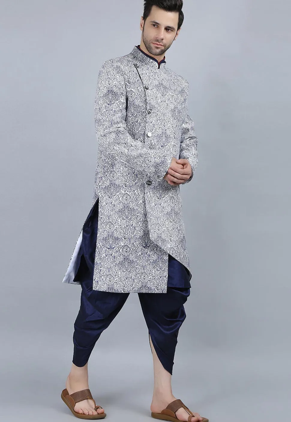 Printed Pure Cotton Kurta Jacket Set in White