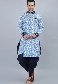 Printed Pure Cotton Kurta Jacket Set in White