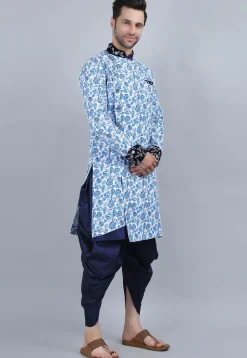 Printed Pure Cotton Kurta Jacket Set in White
