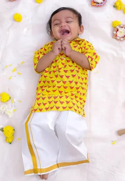 Printed Pure Cotton Kurta Set in Yellow