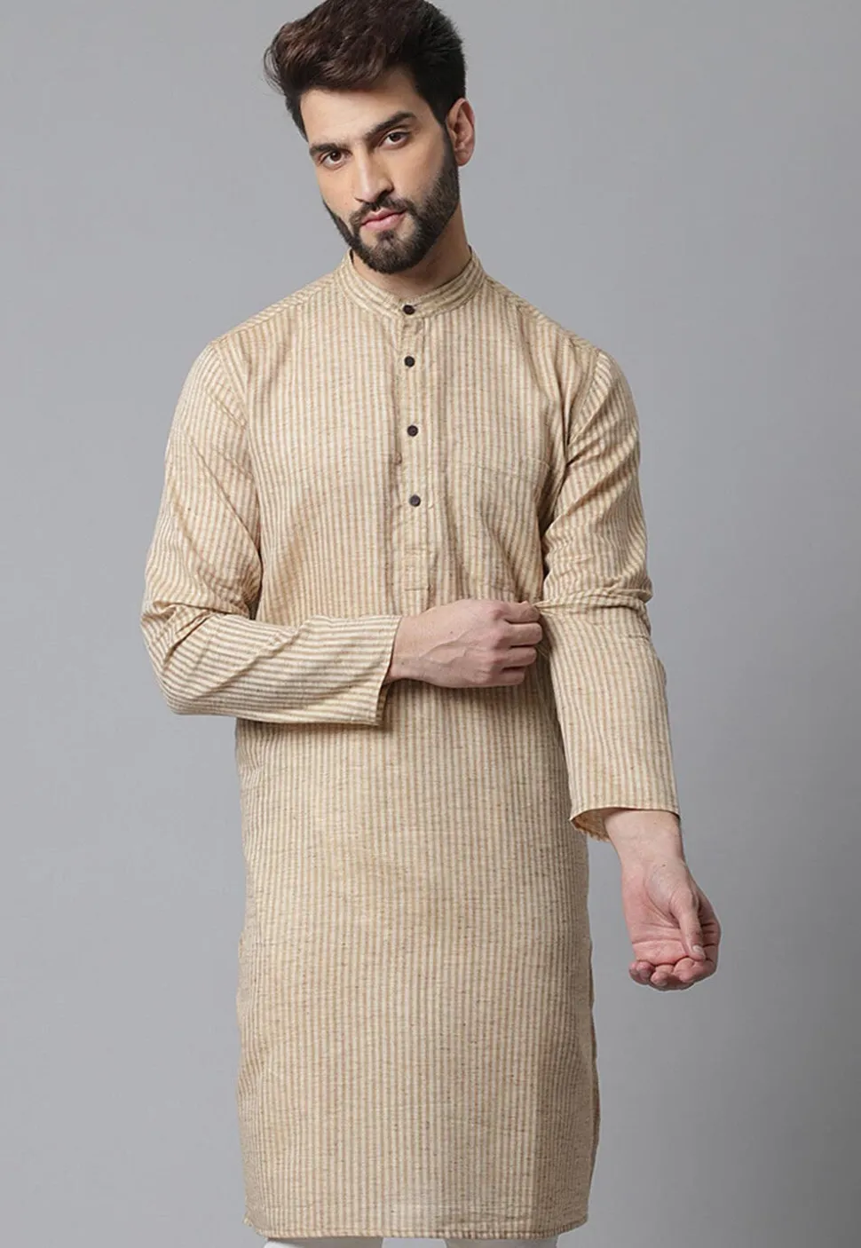 Printed Pure Cotton Kurta in Beige