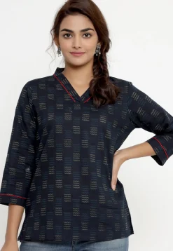 Printed Pure Cotton Kurti in Navy Blue