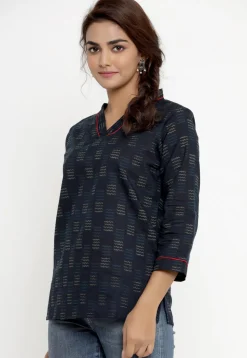 Printed Pure Cotton Kurti in Navy Blue