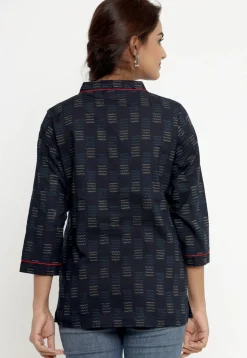 Printed Pure Cotton Kurti in Navy Blue