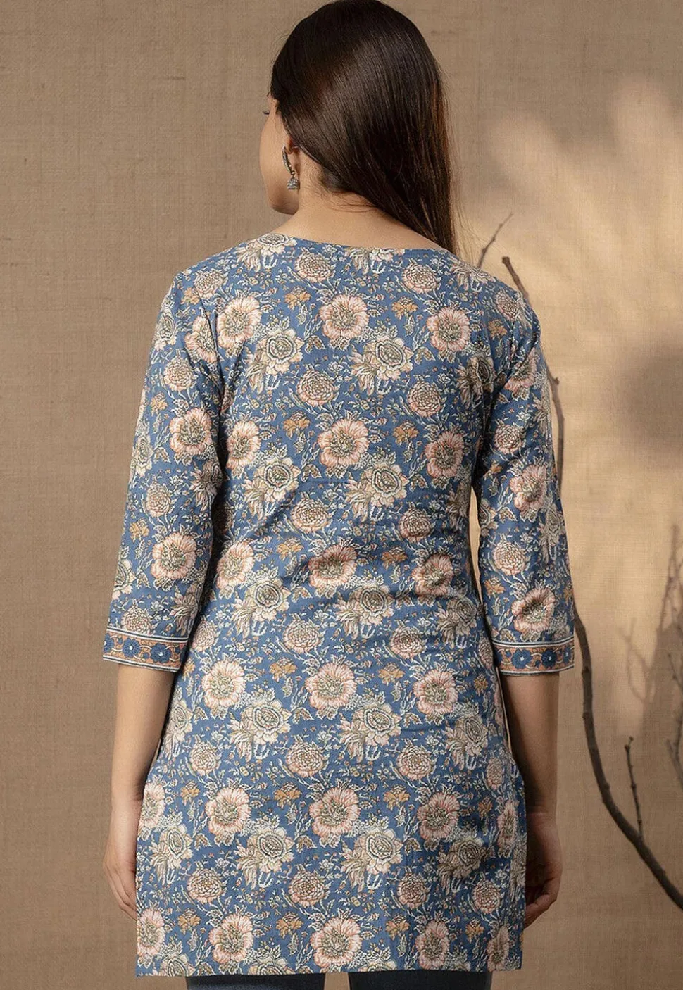 Printed Pure Cotton Kurti in Blue