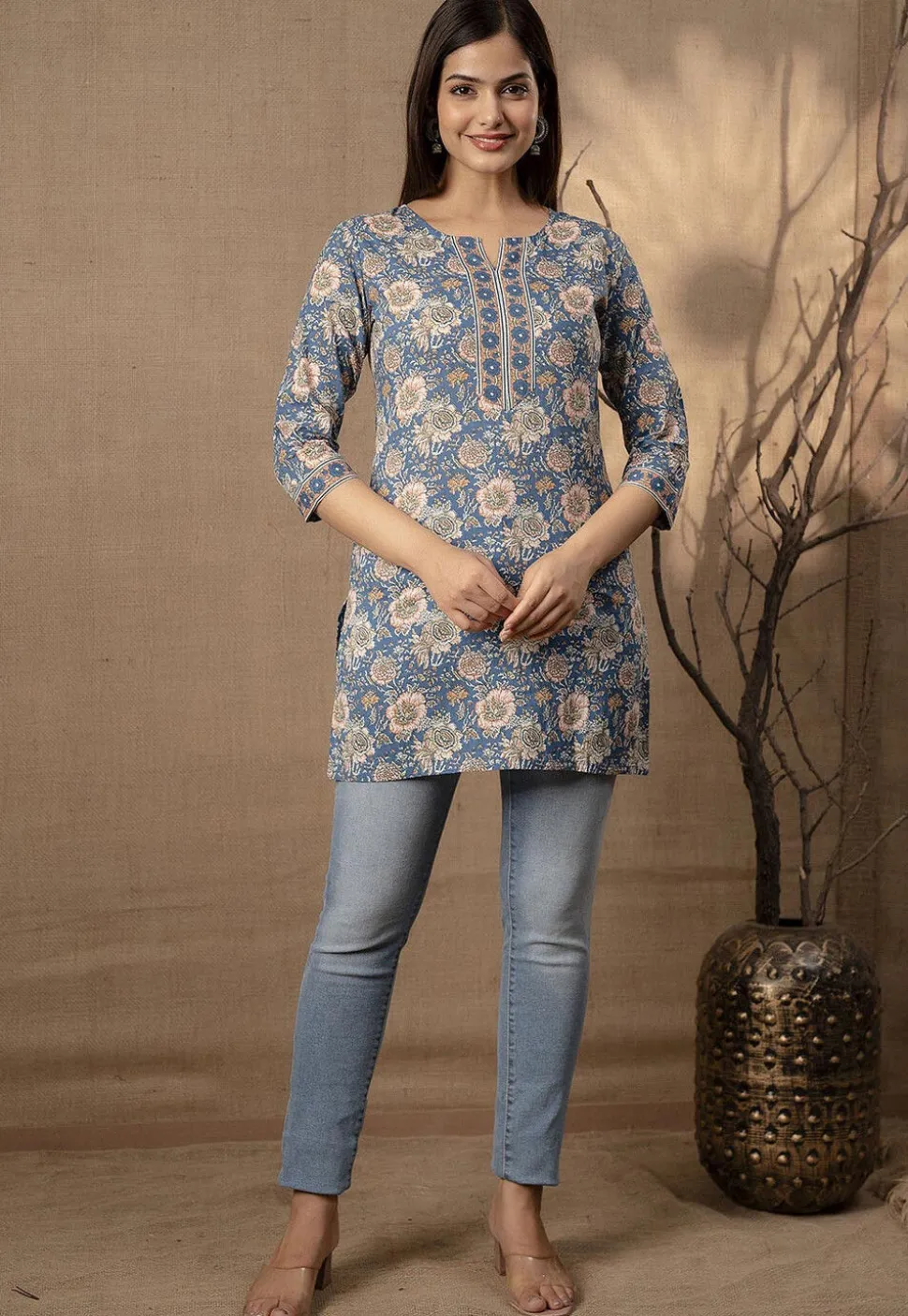 Printed Pure Cotton Kurti in Blue