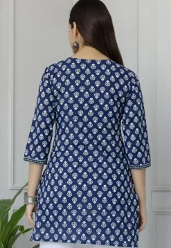 Printed Pure Cotton Kurti in Navy Blue