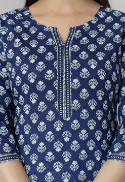 Printed Pure Cotton Kurti in Navy Blue
