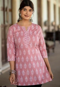 Printed Pure Cotton Kurti in Pink and Peach
