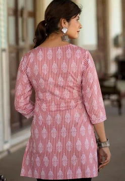 Printed Pure Cotton Kurti in Pink and Peach