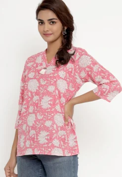 Printed Pure Cotton Kurti in Pink