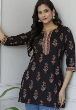 Printed Pure Cotton Kurti in Black
