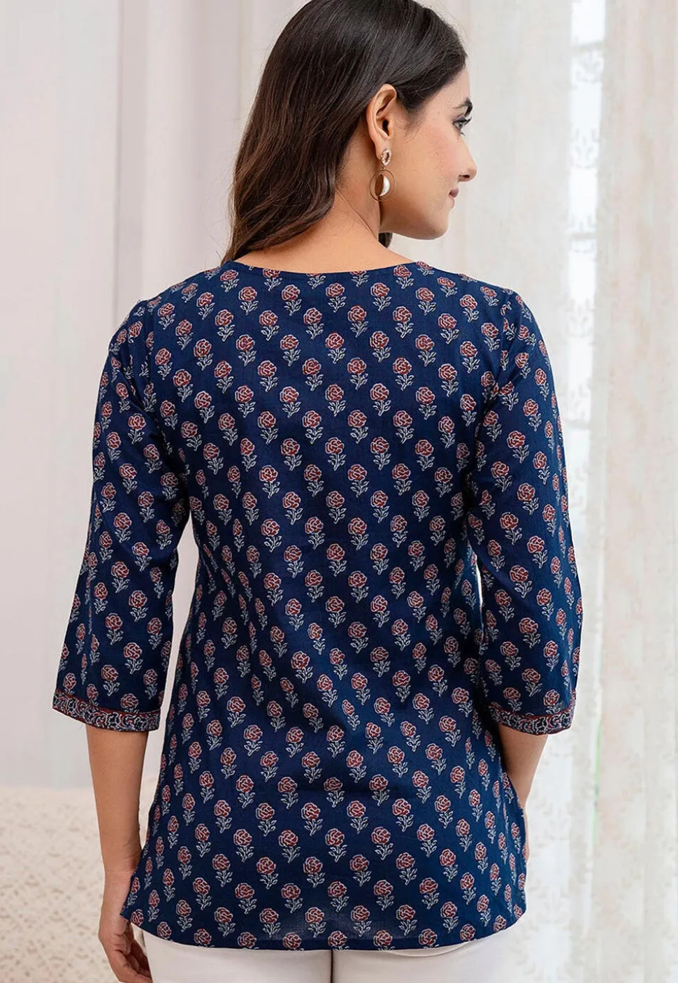 Printed Pure Cotton Kurti in Navy Blue