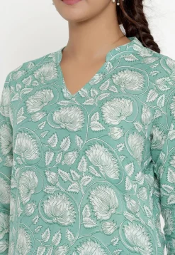 Printed Pure Cotton Kurti in Sea Green