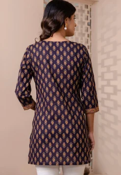 Printed Pure Cotton Kurti in Navy Blue