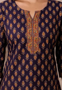 Printed Pure Cotton Kurti in Navy Blue