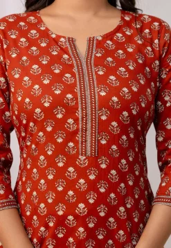 Printed Pure Cotton Kurti in Rust