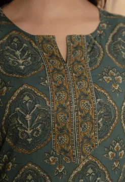 Printed Pure Cotton Kurti in Dusty Green