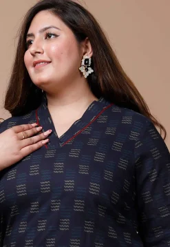Printed Pure Cotton Kurti in Navy Blue