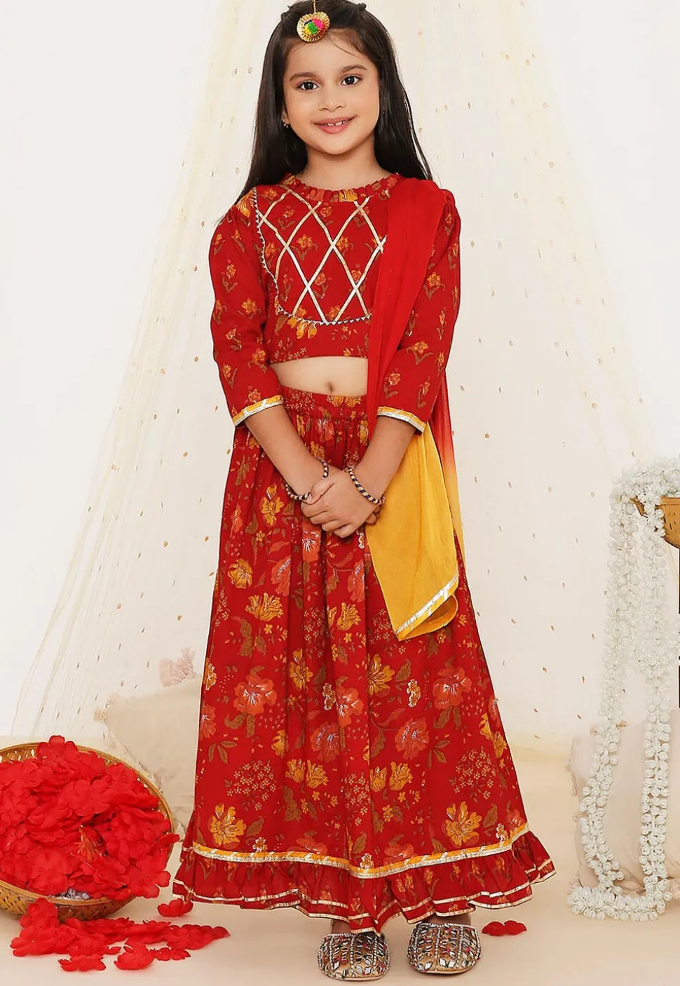 Printed Pure Cotton Lehenga in Maroon