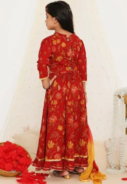 Printed Pure Cotton Lehenga in Maroon