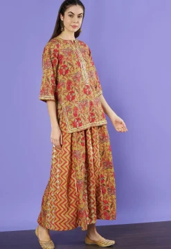 Printed Pure Cotton Lehenga in Mustard