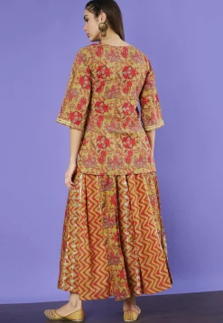 Printed Pure Cotton Lehenga in Mustard