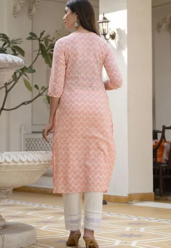 Printed Pure Cotton Lurex Pakistani Suit in Light Peach