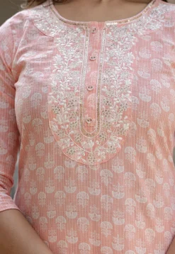 Printed Pure Cotton Lurex Pakistani Suit in Light Peach
