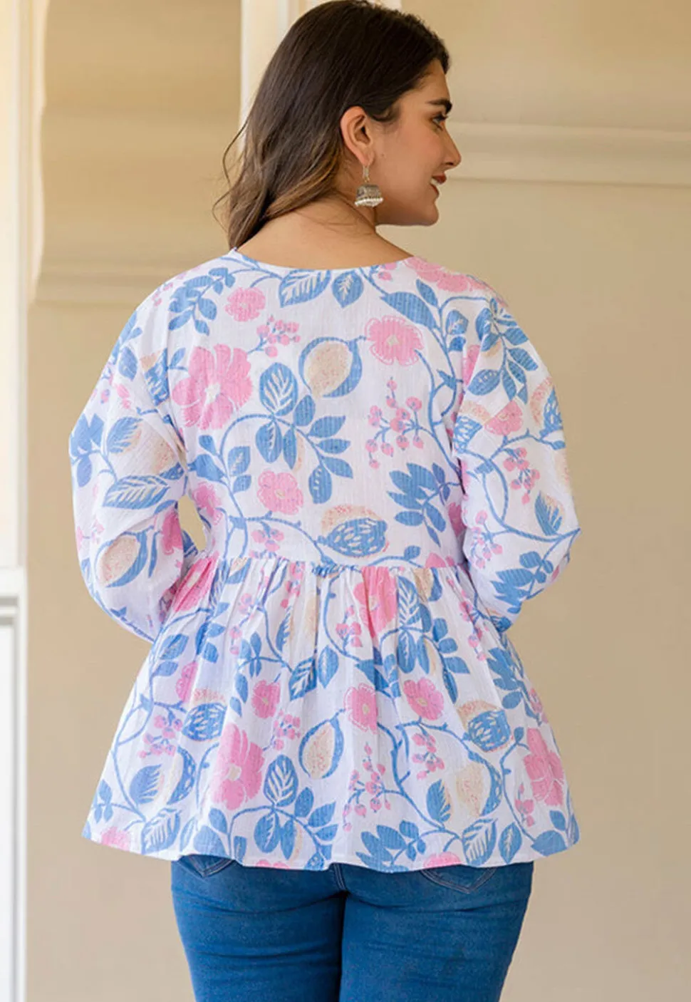 Printed Pure Cotton Lurex Kurti in White