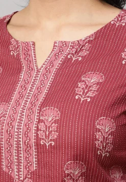 Printed Pure Cotton Lurex Straight Kurti in Old Rose
