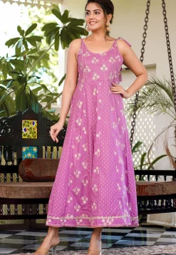 Printed Pure Cotton Maxi Dress in Light Purple