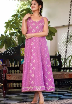 Printed Pure Cotton Maxi Dress in Light Purple