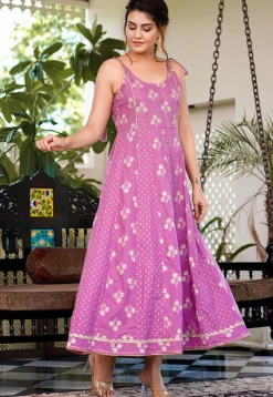 Printed Pure Cotton Maxi Dress in Light Purple